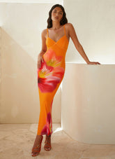 Kasey Midi Dress - Orange Tropical