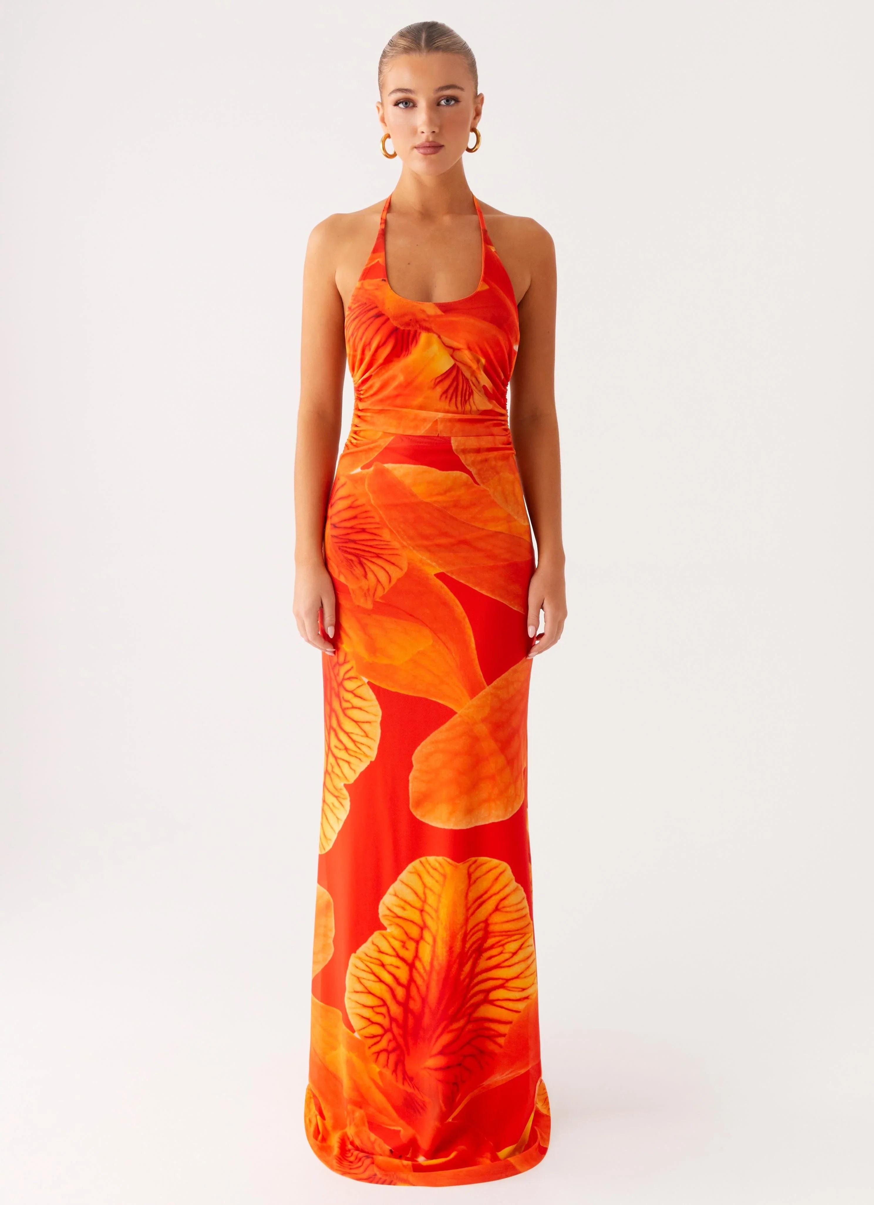 Palawan Mesh Maxi Dress - Orange Floral