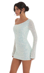 Sequin One Shoulder Bodycon Dress in Mint Blue