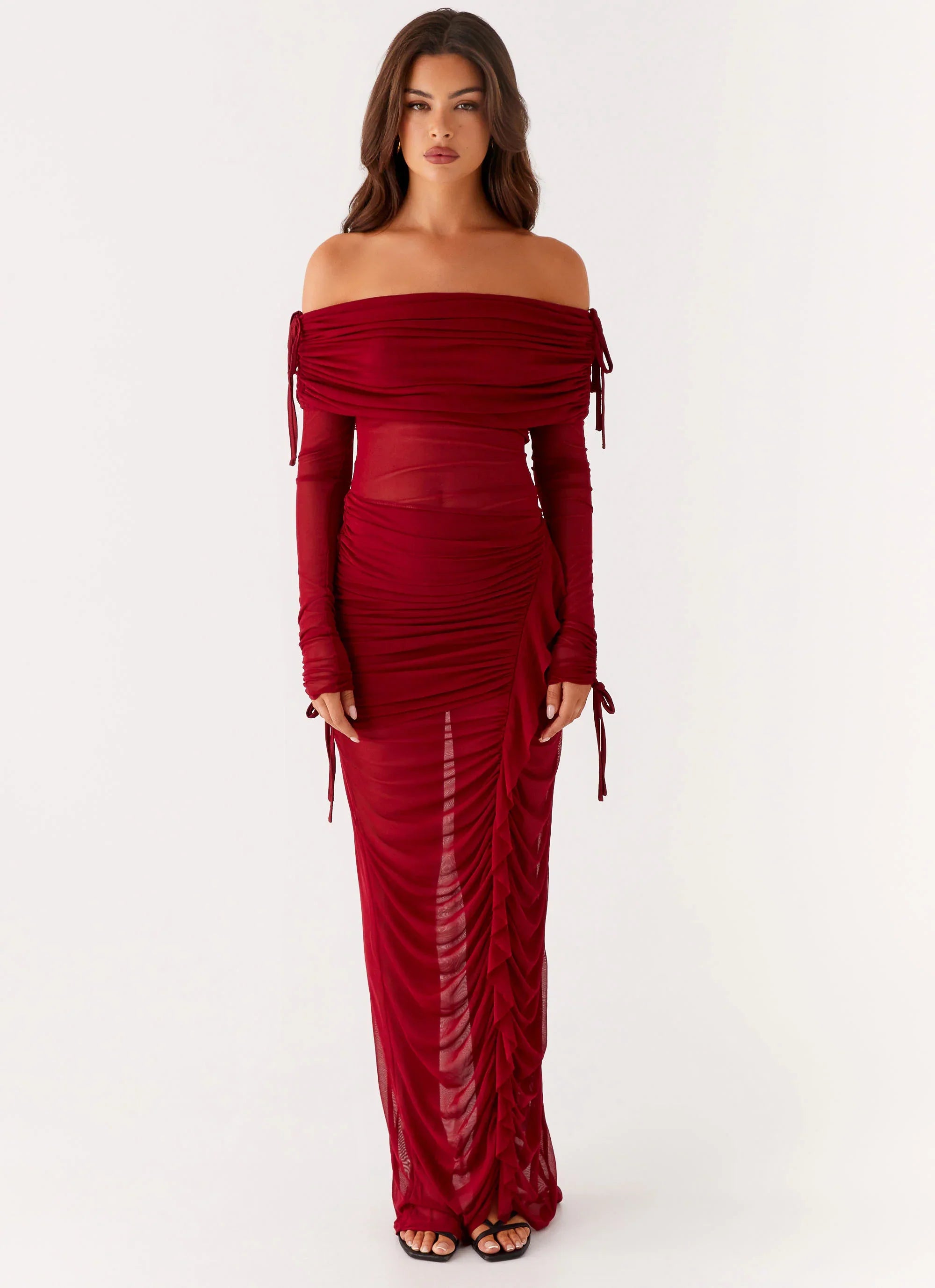 Teala Mesh Maxi Dress - Red