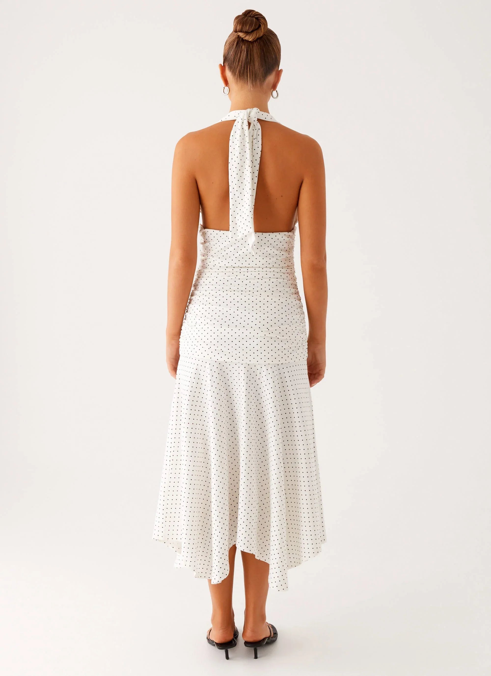 Grettana Halter Neck Midi Dress - White Polka Dot