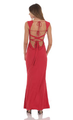 Strappy Cowl Neck Maxi Dress in Red