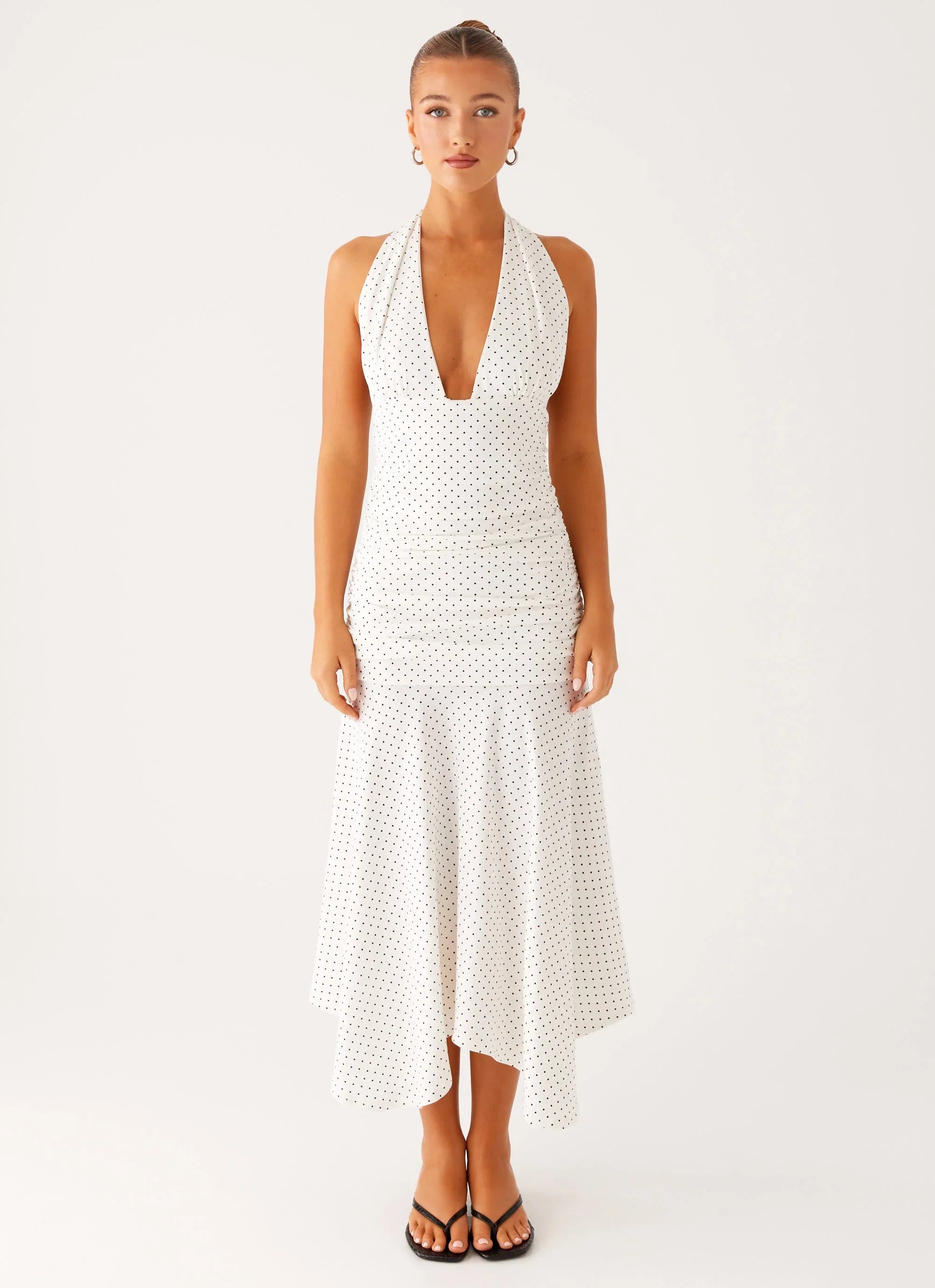 Grettana Halter Neck Midi Dress - White Polka Dot