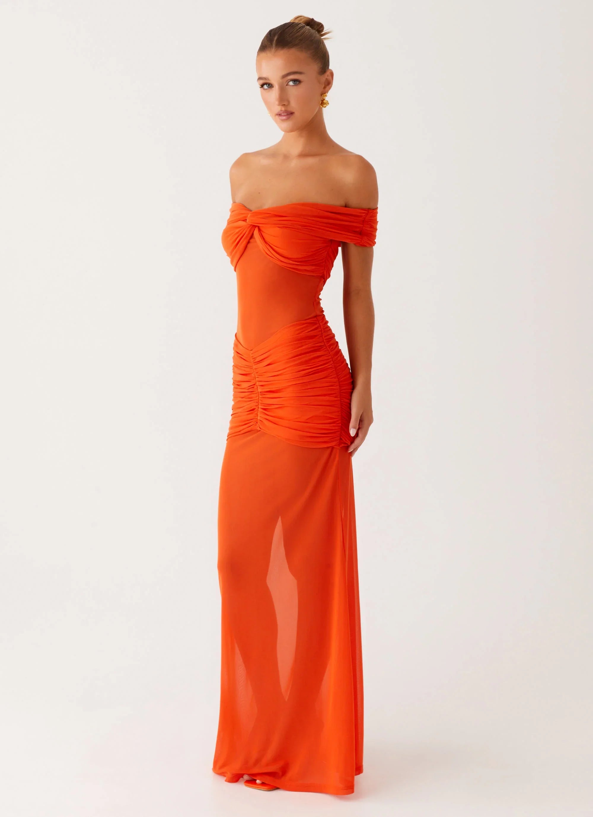 Charming Off Shoulder Maxi Dress - Orange